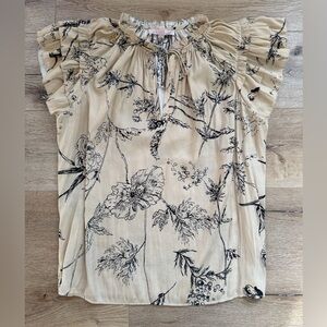 Philosophy Floral Print Ruffle Sleeve flowy Beige Top